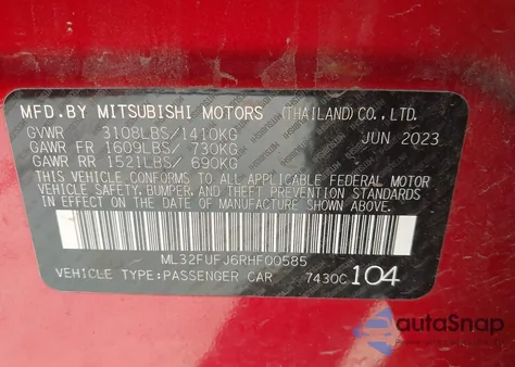 2024 Mitsubishi Mirage G4 Black Edition/Es/Le from USA, damaged, VIN ML32FUFJ6RHF00585